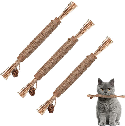 3Pcs Natural Silvervine Sticks, Silvervine Catnip Chew Sticks Cat Toys for Cats Kitten Teething Toys Teeth Cleaning Toy