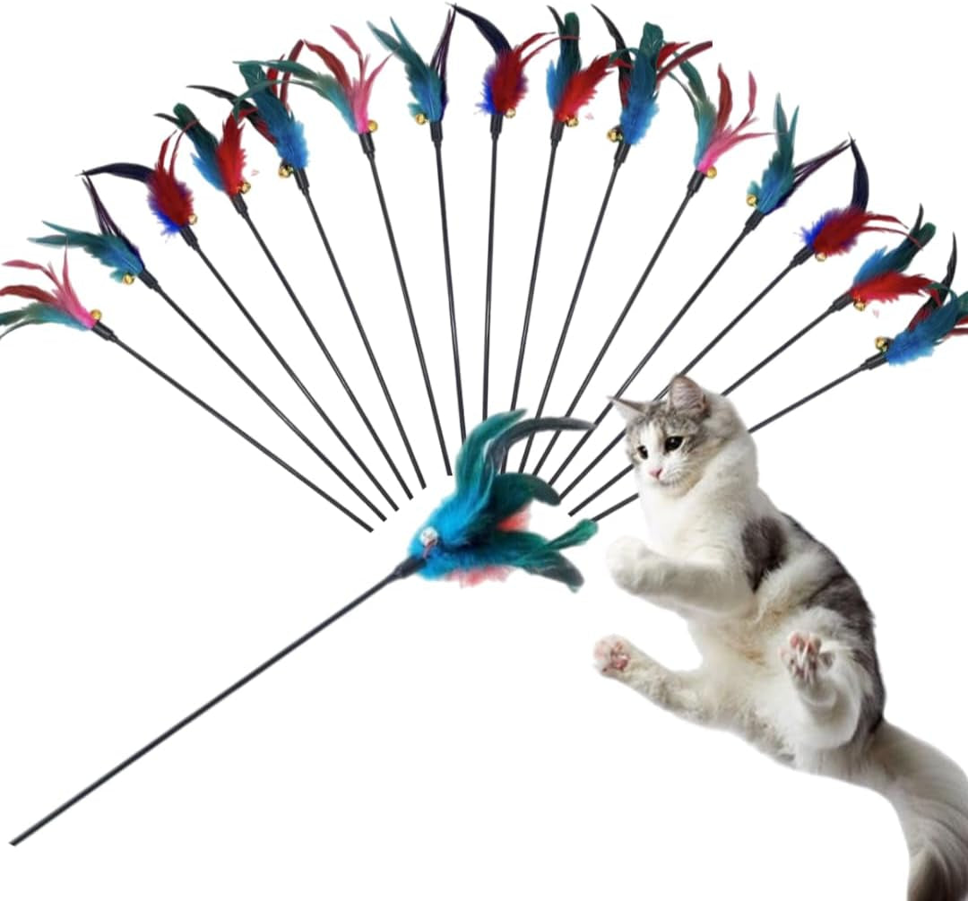 15-Pack Cat Feather Toys and Teaser Wand- Feather Toys for Cats，Cat Feather Toy, Cat Toys for Indoor Cats，Feather Stick Cat Toy Cat Teaser Wand - Feather Wand Cat Toy