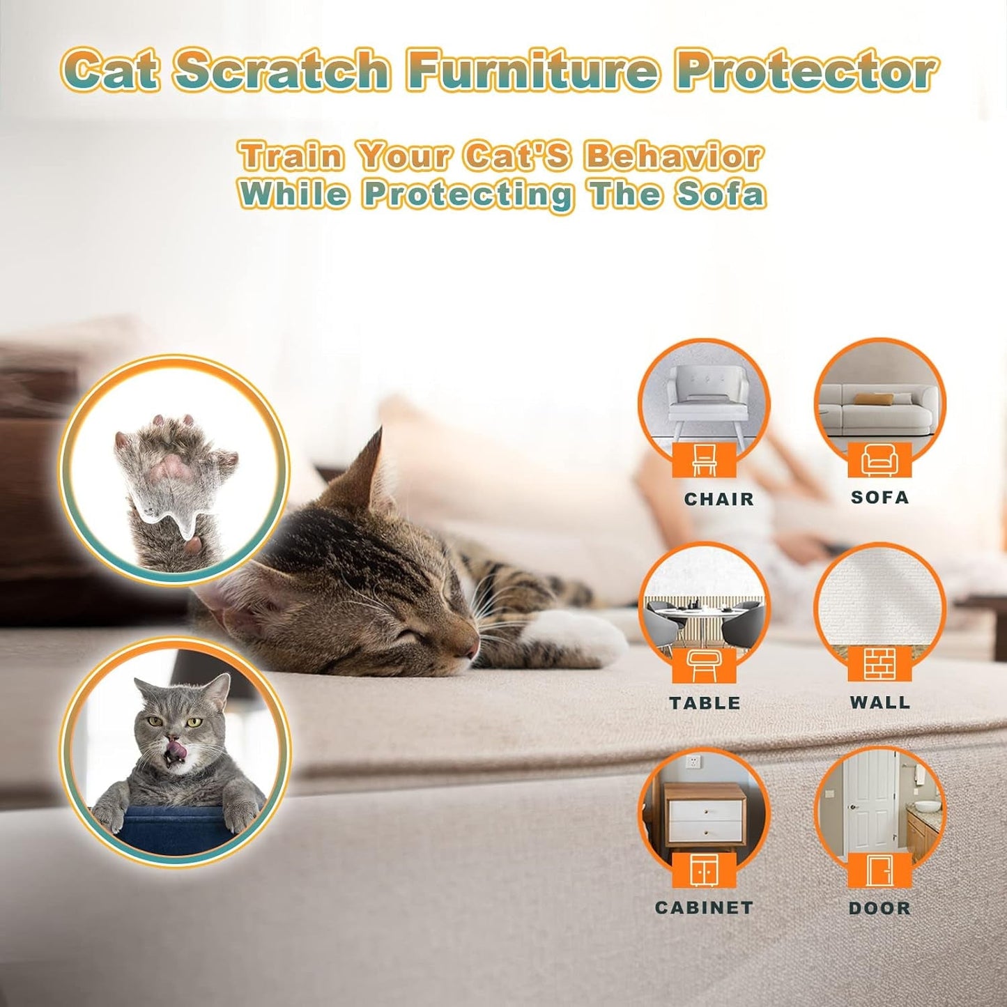 20Pack Cat Scratch Deterrent Tape, Cat Scratch Furniture Protector, Clear Double Sided anti Scratching Sticky Tape Couch Protector for Cats, Cat Training Tape, Cat Repellent for Furniture, Cat Tape