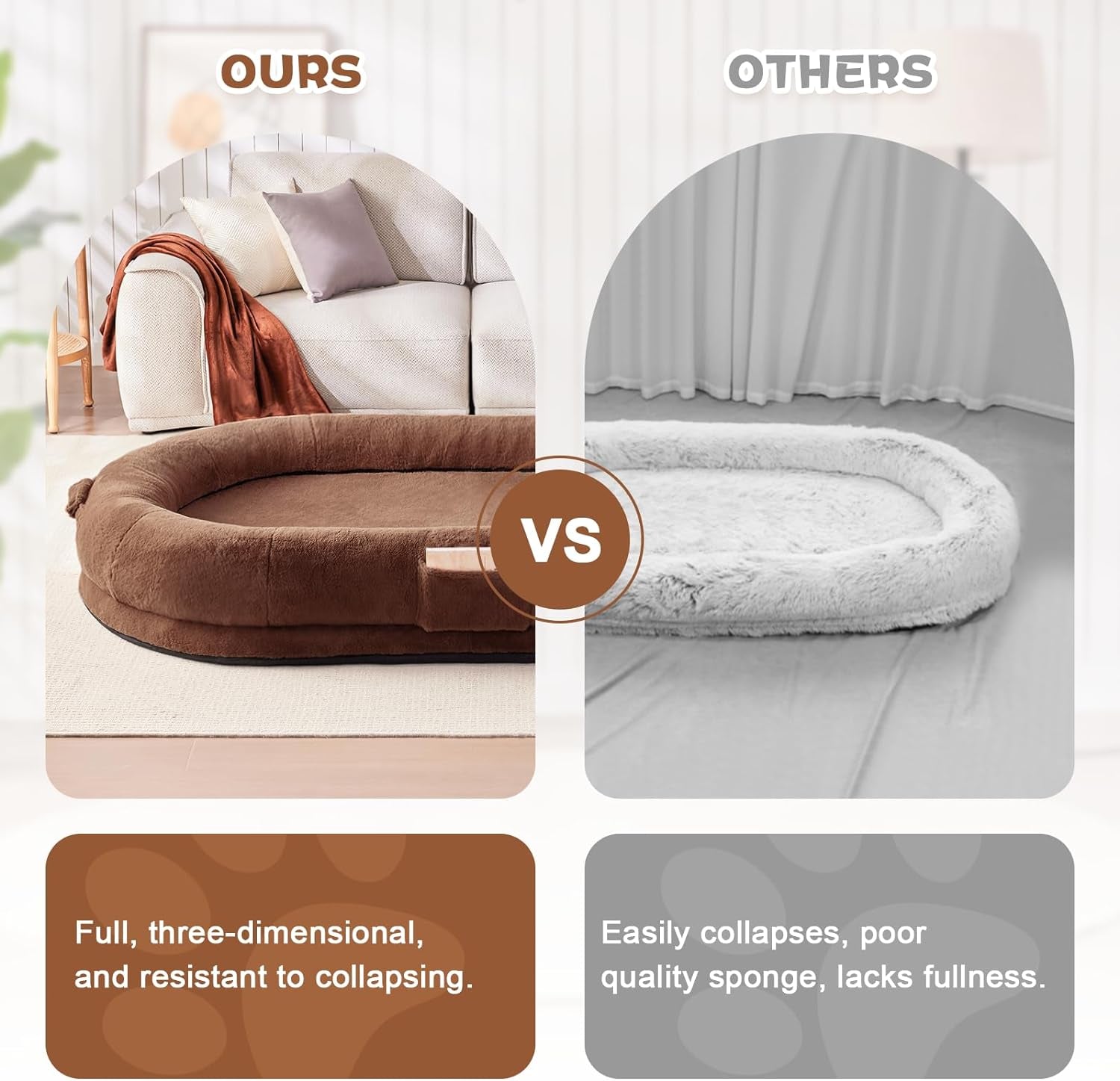 Human Dog Bed for People Adults, Giant Bean Bag Bed with Blanket 72"X48"X10", Washable Faux Fur Nap Bed Adult Oval for People, Removable Large Memory Foam Human Sized Dog Bed Brown