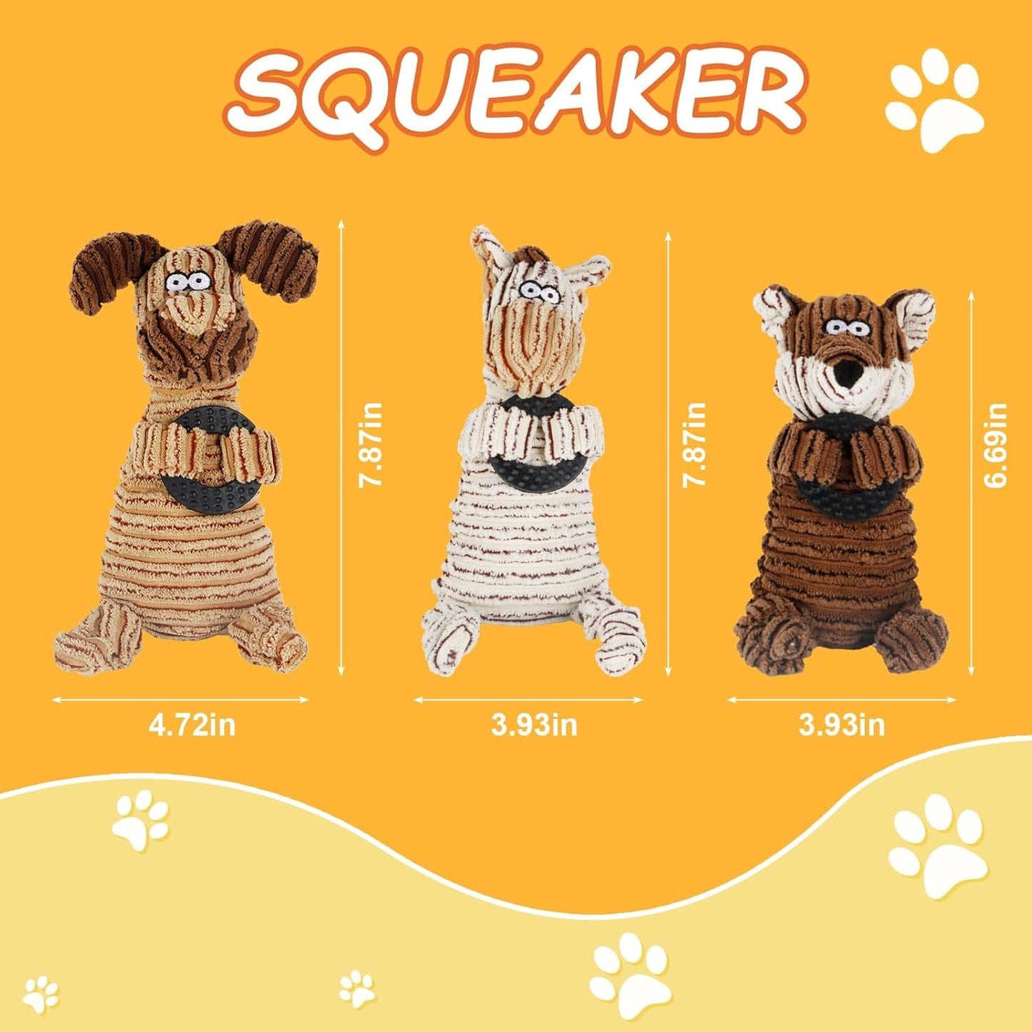 3 Pack Dog Squeak Toys,Tough Layer Plush Dog Toys, Puppy Teething Toys, Dog Toys for Large Dogs, Dog Stuffed Animals Chew Toy,Teething Toys Pet Chew Toys,Tuff Dog Toys for Puppies Large Dog