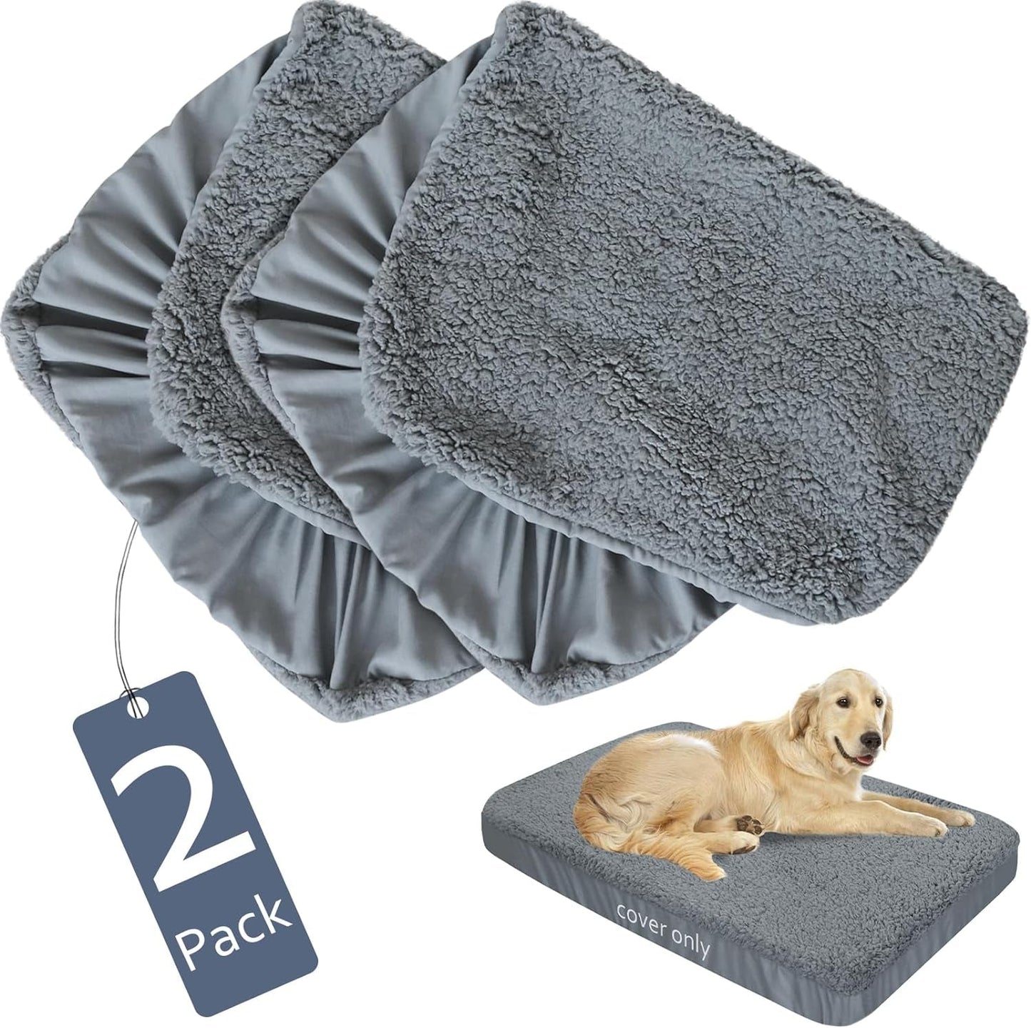 Dog Bed Covers Soft Plush Replacement Washable, Waterproof Dog Bed Liner Grey, Dog Mattress Cover, Pet Bed Cover 44X32 Inches, for Dog/Cat, Cover Only