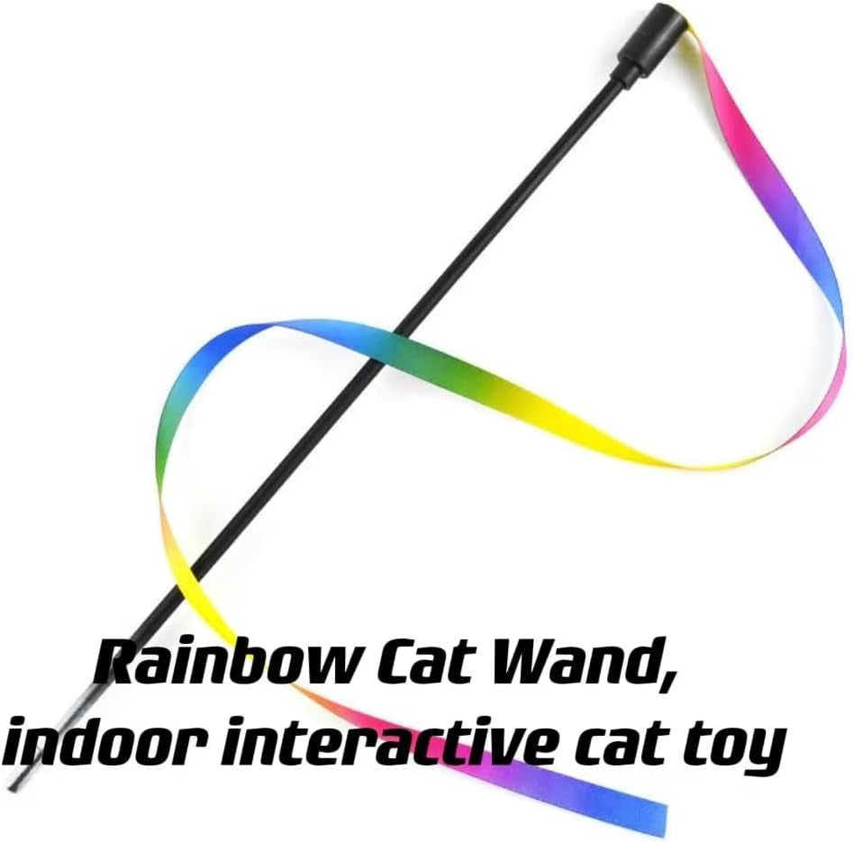 15PCS Interactive Cat Wand Toy, Rainbow Cat Rainbow Wands, Cat Toys for Bored Indoor Adult Cats Kittens, Cat Feather Toy Teaser Wand Kitty Kitten Toys