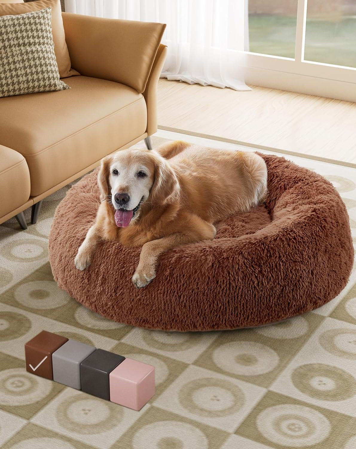 Calming Donut Bed for Dogs and Cats, Ultra Soft Circle Bed, Cozy, Waterproof, Zipper Cover, 30 in Bed, Medium Dog Bed (Gray)