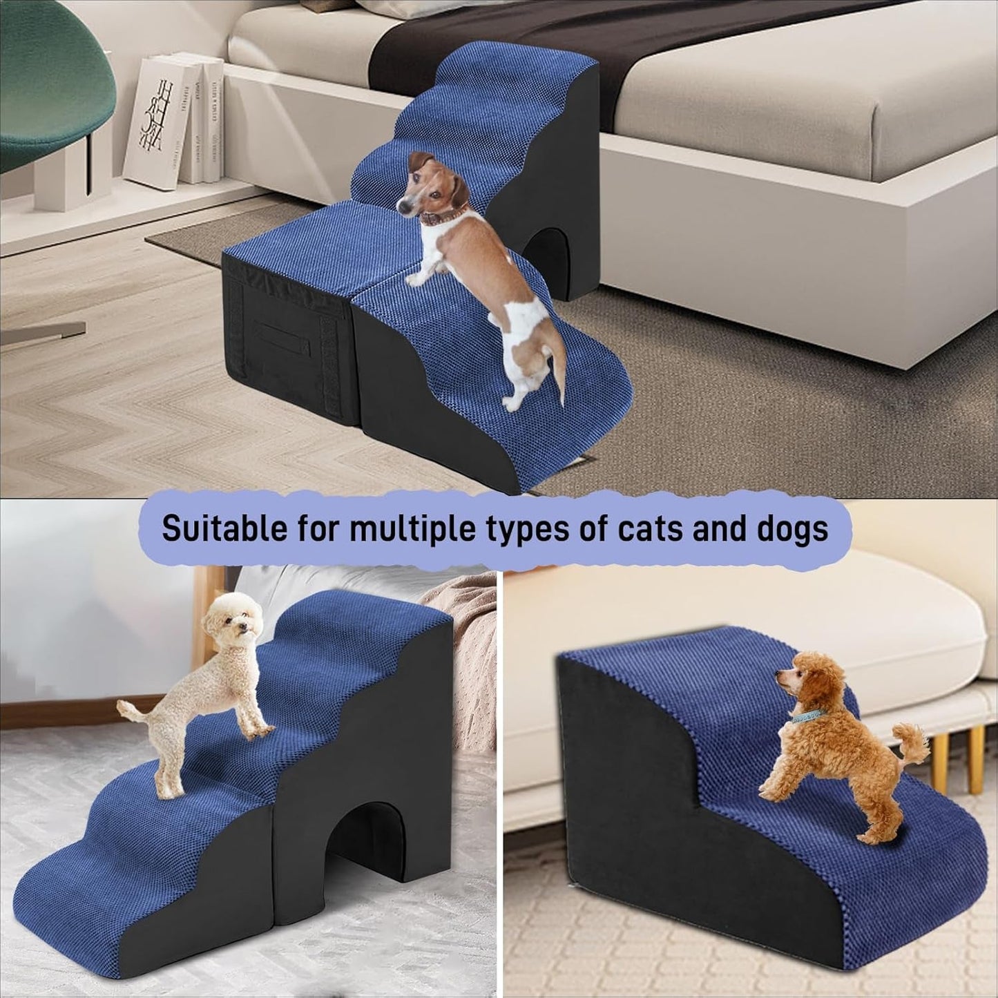 26" Dog Stairs for High Beds, Multifunctional L Shaped Pet Stairs, Adjusts to Either Side of Bed, Pet Steps/Ramp for Puppies, Old Pets and Injured Dogs, Non-Slip Balanced Dog Indoor Step