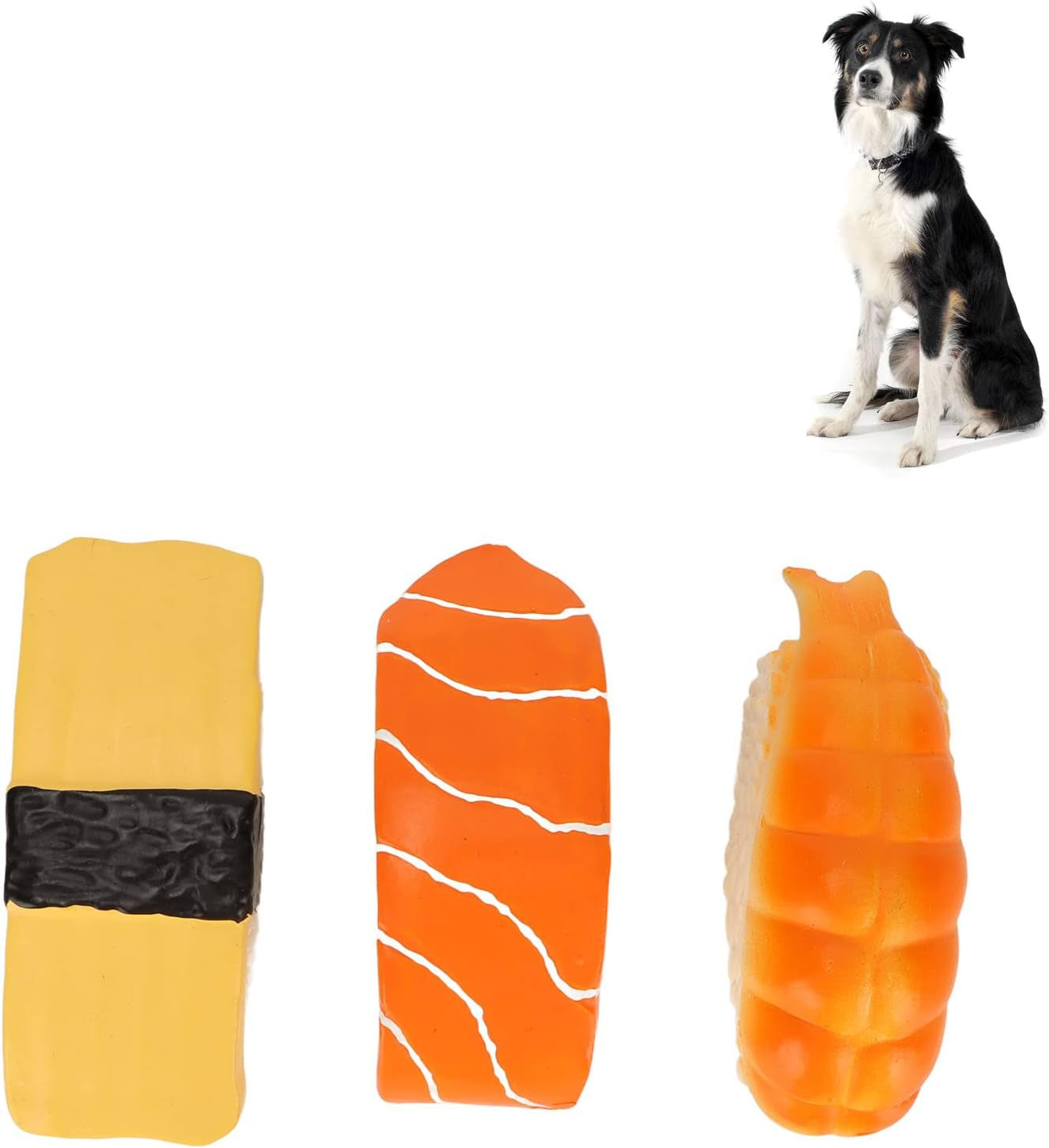 3Pack Sushi Shaped Dog Toy, Soft Latex Squeaky Toy Perfect for Small to Medium Dogs, Innovative Food Themed Canine Play Toys, Sushi Dog Toy Set