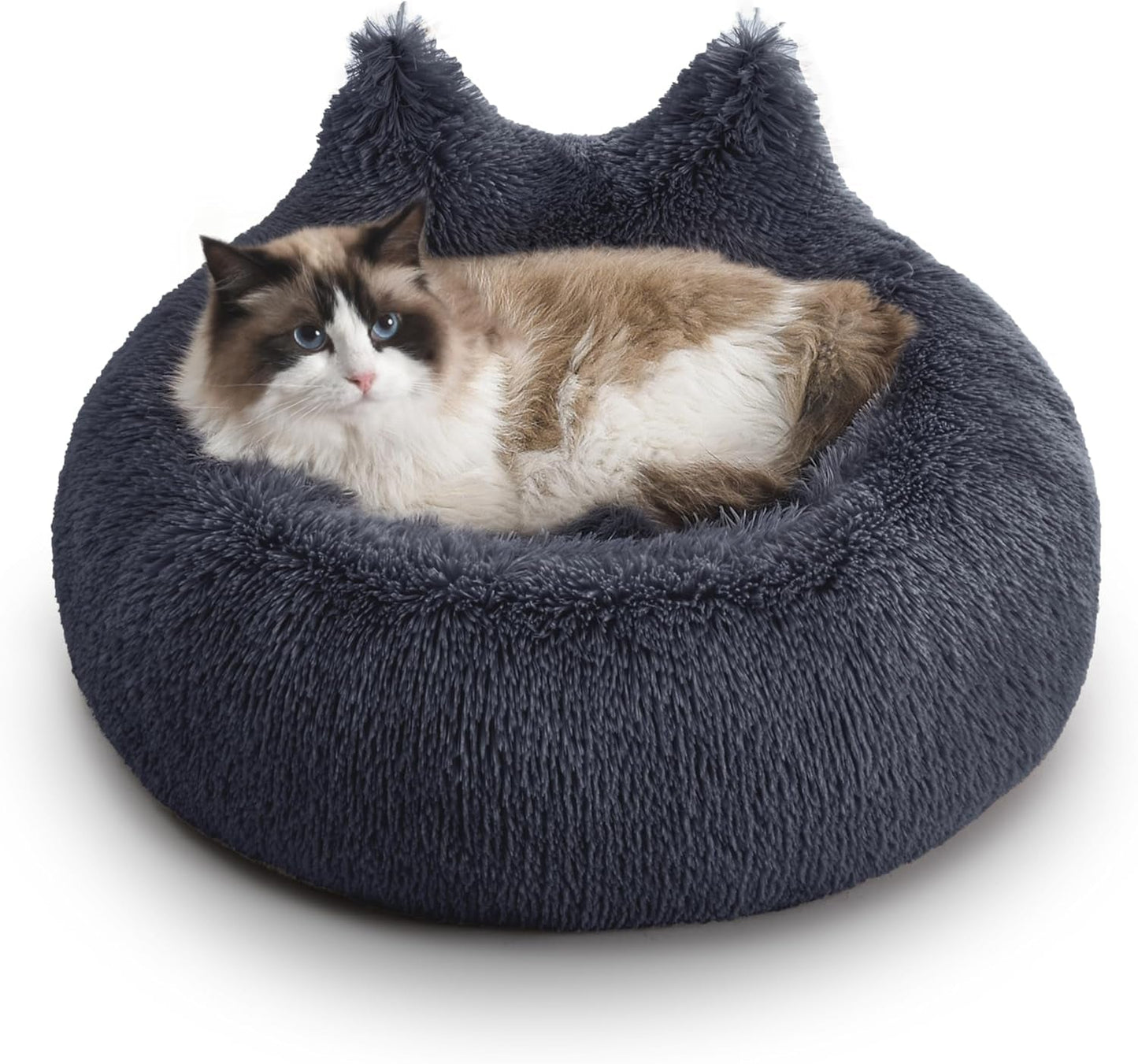 Calming Small Dog Bed, Donut Washable Dog Beds for Small Dogs, Anti-Anxiety Cute Soft Dog Bed with Anti-Slip round Fluffy Plush 20 Inchs Cat Puppy Bed, Light Grey