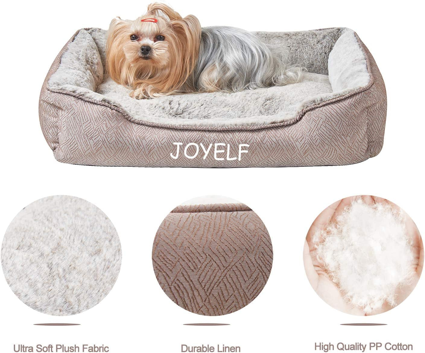 JOYELF Dog Bed Washable Calming Pet Bed, anti Anxiety Cat Bed & Sofa, Cute Plush Pet Bed for Medium Dog and Cat - Medium Rectangle