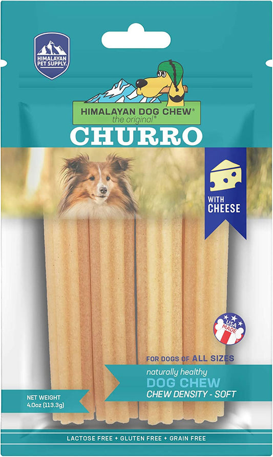 Yaky CHURRO Himalaya Cheese Treats | Lactose Free | Gluten Free | Grain Free | USA MADE | for All Breeds | 4 Churros per Pouch | Original Cheese Flavor