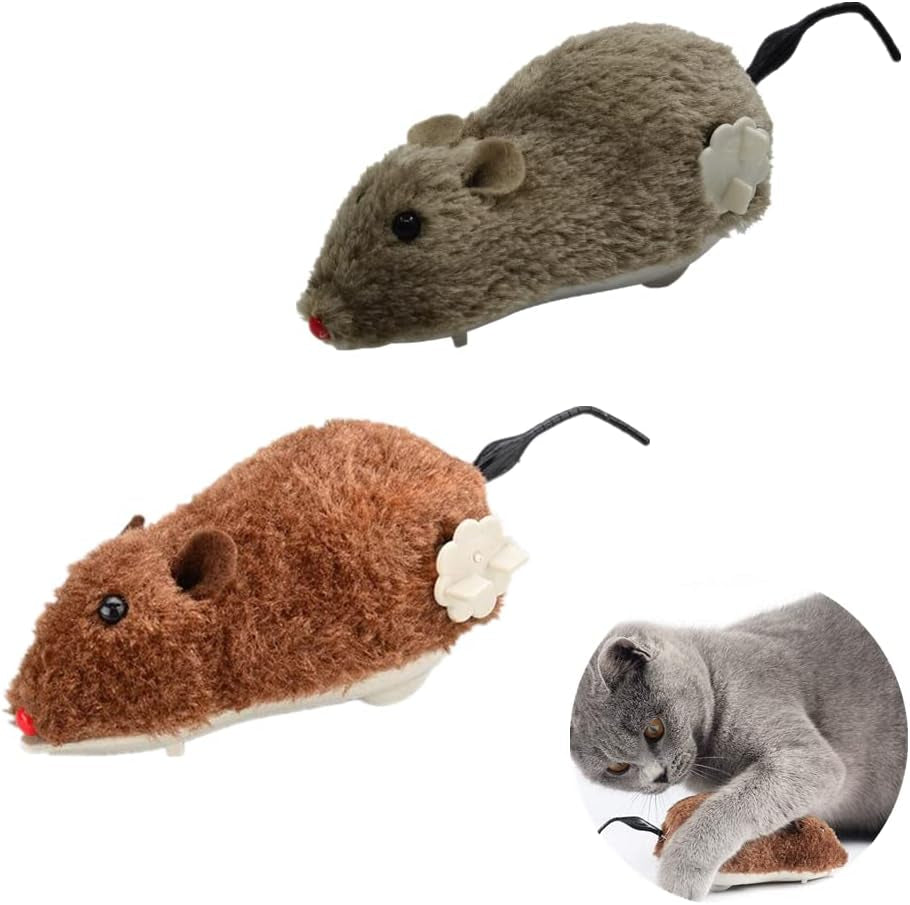 2 PCS Wind up Plush Mouse Toys Cute Clockwork Mouse Toy Mouse Rat Racing Set for Cat Dog Pet