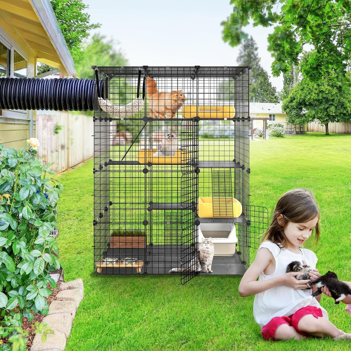 YITAHOME 4 Tier 55" Cat Cage Large Enclosures with Hammock Detachable Metal Wire Crate Kennels Indoor/Outdoor Small Animal House Fence for 1-4 Cats,Diy Pet Crate Playpen