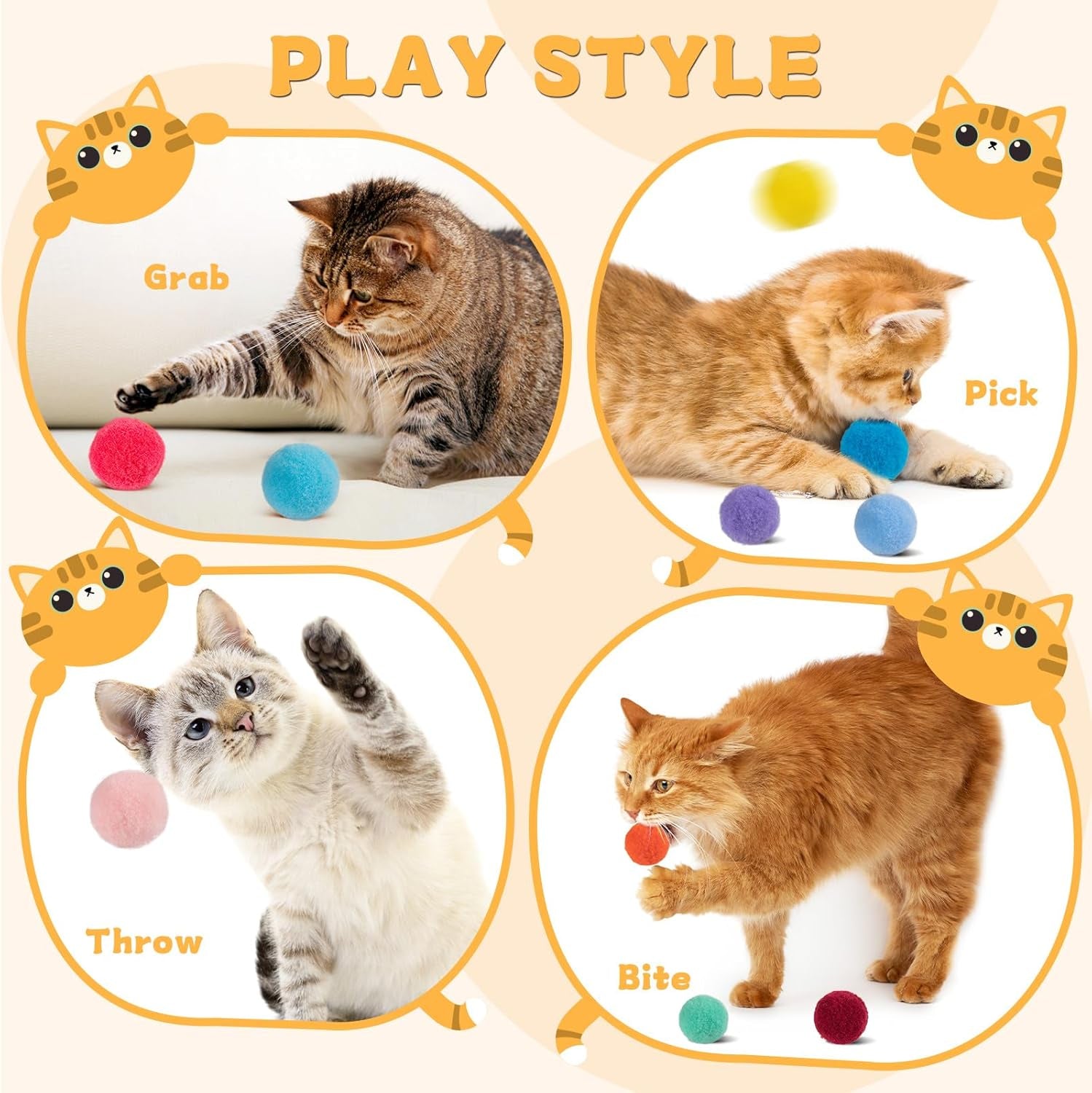 4 Pcs Cat Ball Launcher, Interactive Cat Toy with 100PCS Cat Pompom Balls, Cat Toy Ball Launcher Gun for Cats, Cat Toys Interactive for Training, Playing, Funny Game