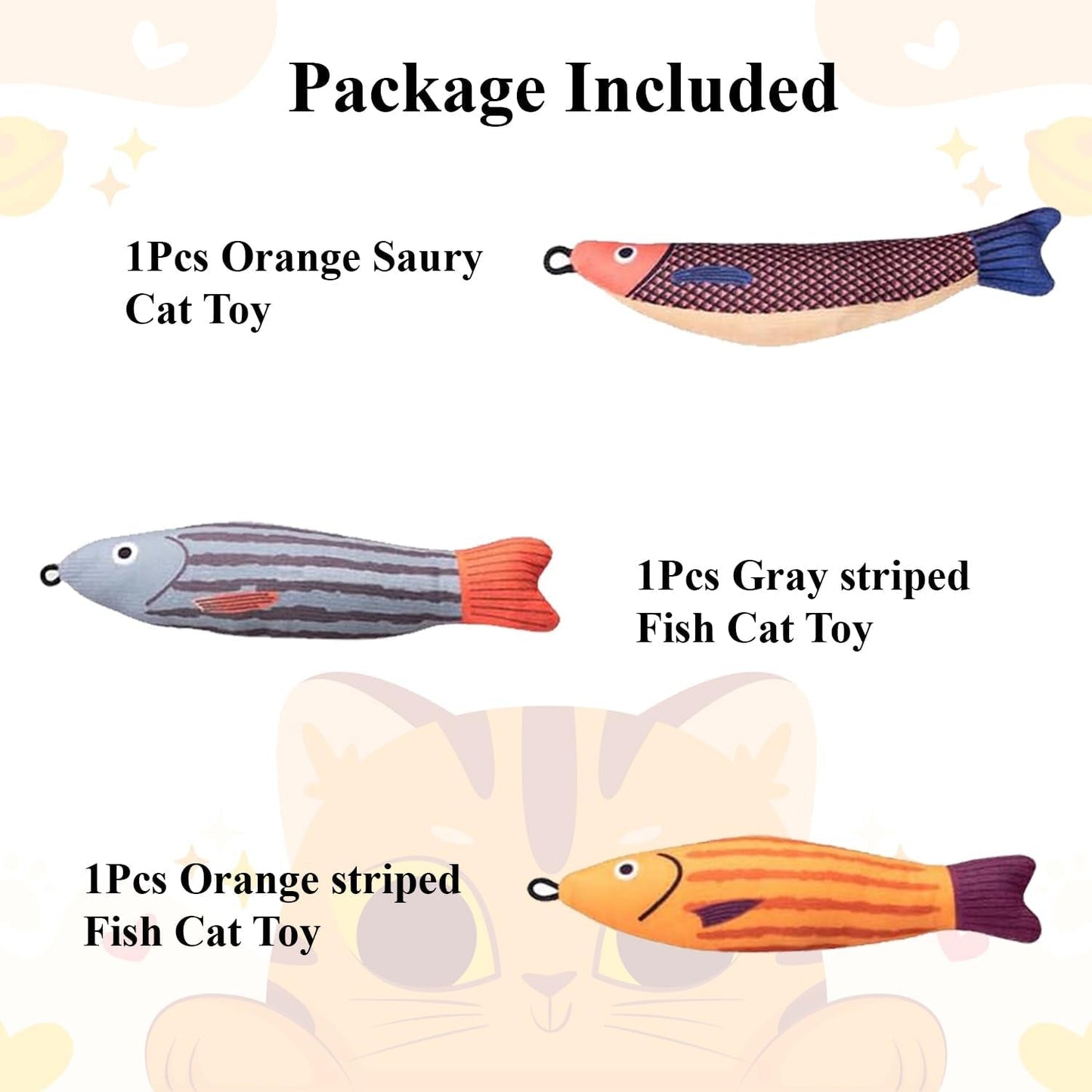 3Pcs 2-IN-1 Fish Cat Kicker Toy with Catnip, Cat Crinkle Toy, Cat Wand Replacement, Catnip Fish Toys for Cat Wand Toys Attachments, Interactive Cat Toy, Cat Fishing Pole Toy Attachments, Kitten Toys