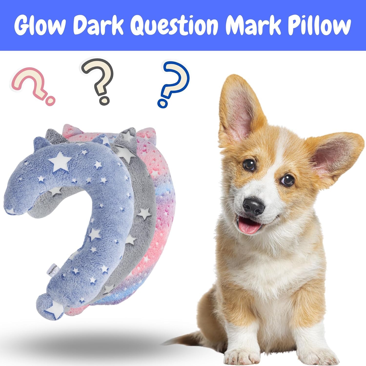 Dog Calming Pillow, Glow in the Dark Dog Throw Pillow, Soft Question Mark Pillows for Dogs, Kids, Adults, Washable Dog Bed Pillow, Cozy Dog Body Pillow Gifts (L Pink)