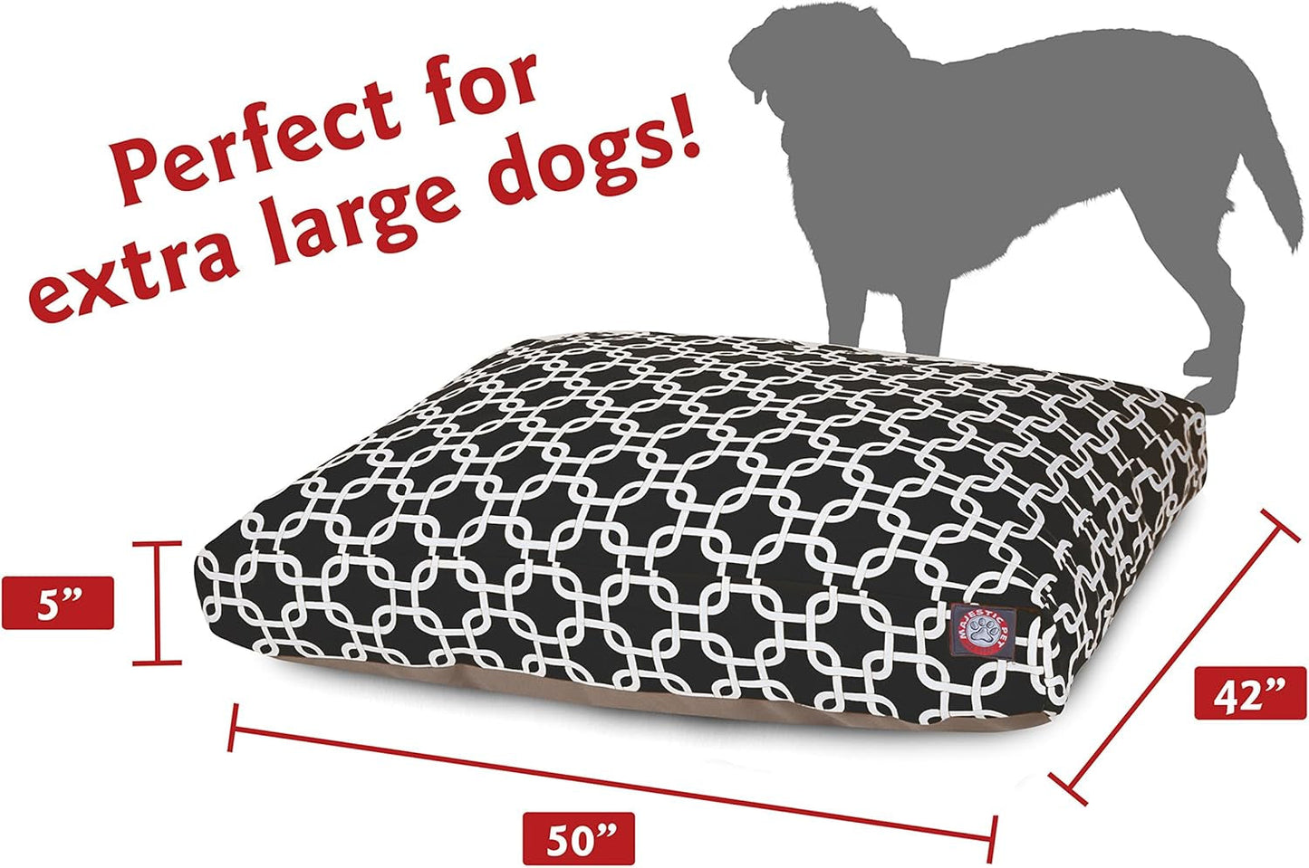 Black Links Extra Large Rectangle Indoor Outdoor Pet Dog Bed with Removable Washable Cover by Majestic Pet Products