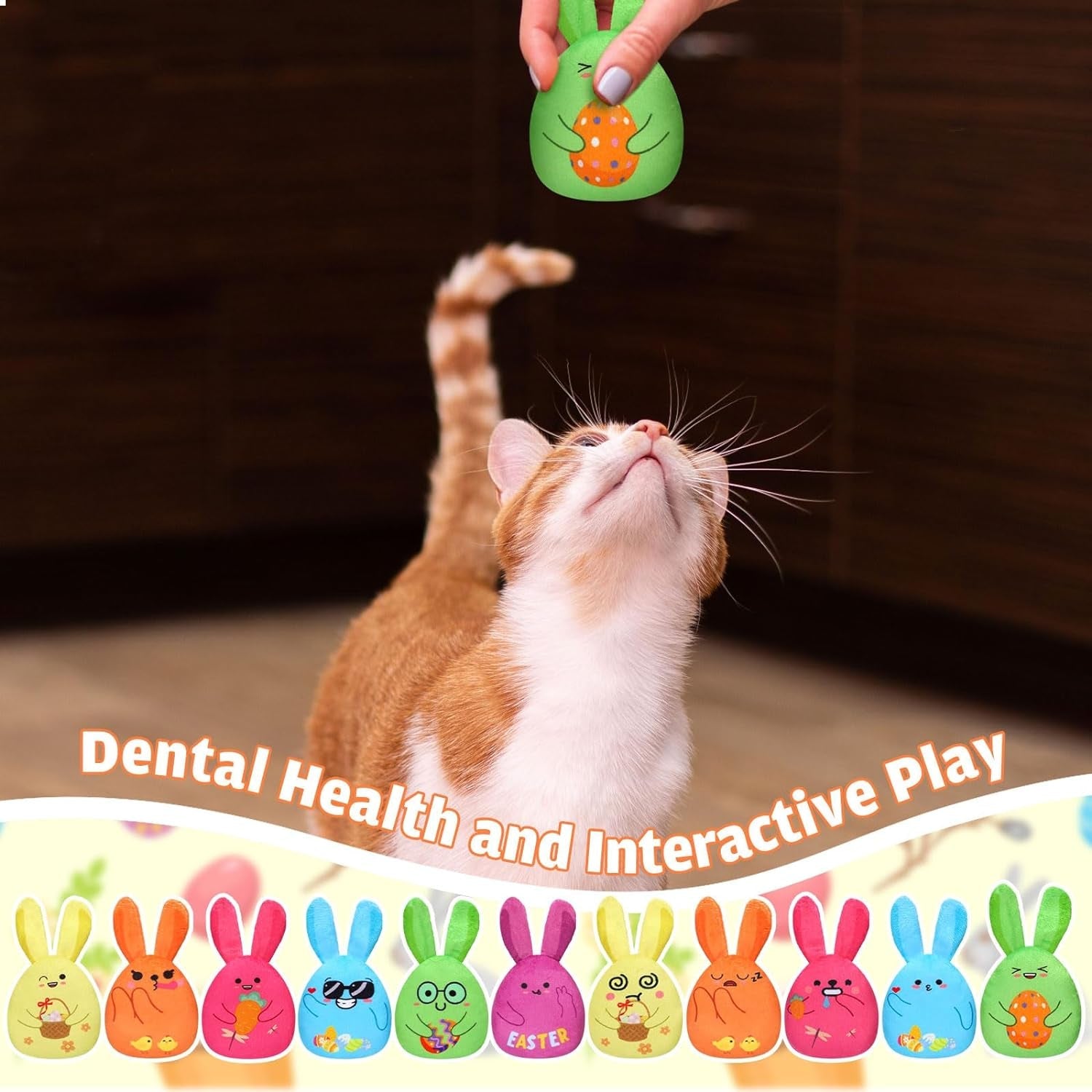 24 Pack Easter Cat Catnip Toys Chew Plush Bunny Toys Bulk Rabbit Cat Interactive Toys Boredom Relief Cat Toys Soft Teething Supplies Cat Chew Toys for Teething Chewing, Easter Pet Gift Set