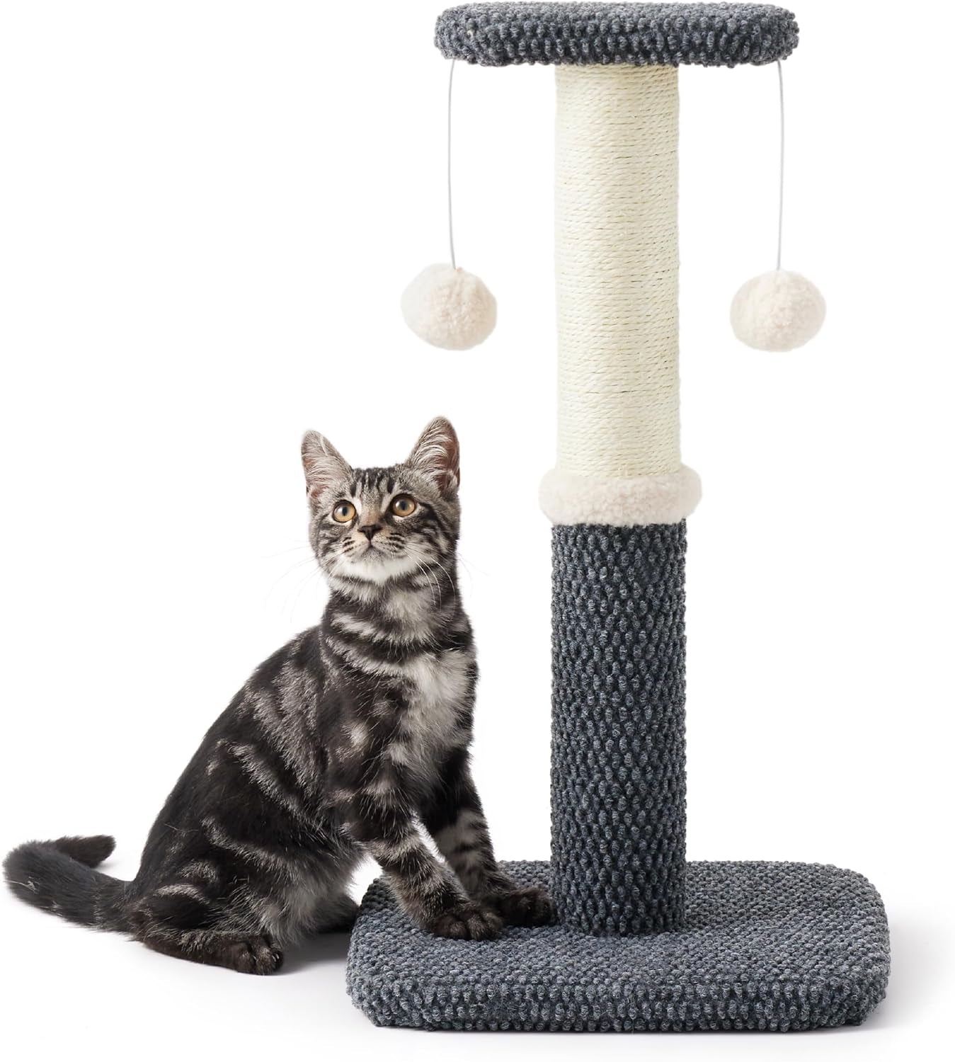 Lesure 34" Tall Cat Scratching Post - Highly Resistant Carpet Scratch Post, Premium Sisal Rope Scratch Posts Kitten and Adult Cats, Sturdy Large Scratch Pole with Hanging Ball, Grey