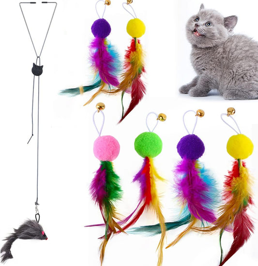 10 Furry Pet Cats, Toy Mice, Cat Toy Mice, Cat Pet Toys, Feather Tails, Interactive Cat Toys for Indoor Cats and Kittens (7 Piece)