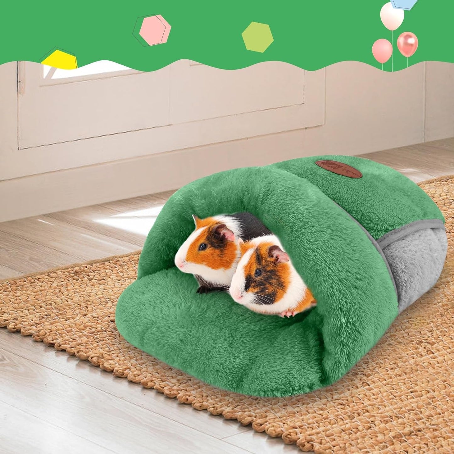 YUEPET Guinea Pig Bed Cuddle Cave Warm Fleece Cozy House Bedding Sleeping Cushion Cage Nest for Small Animal Squirrel Chinchilla Rabbit Hedgehog Cage Accessories Green