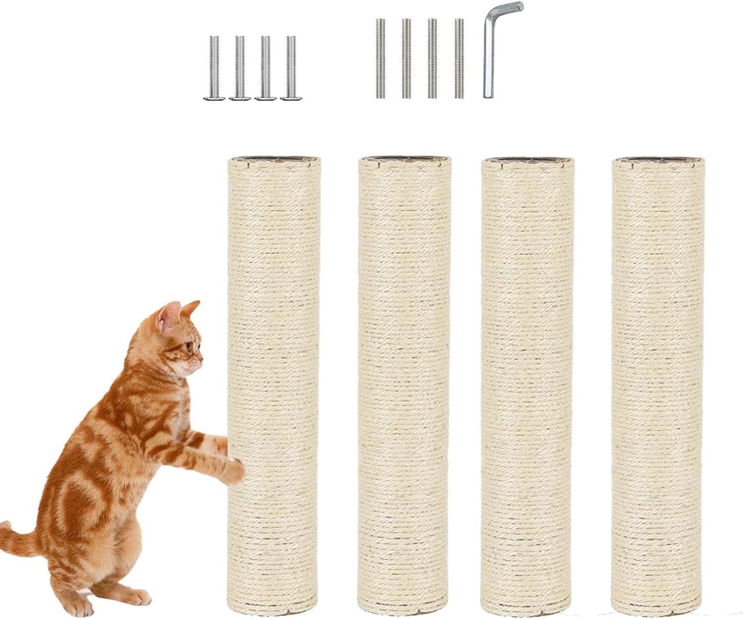 4 Pcs Cat Scratching Post Replacement for Indoor 15.7 X 3.1 Inches Cats Tree Replacement Parts Natural Sisal Cat Scratch Posts Refill Pole Part with M8 Screws Spare Cat Furniture Accessories