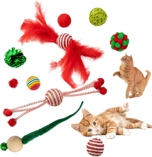 10 Pack Christmas Cat Toys Gifts Set Assorted Toys Variety Pack Kitten Interactive Play