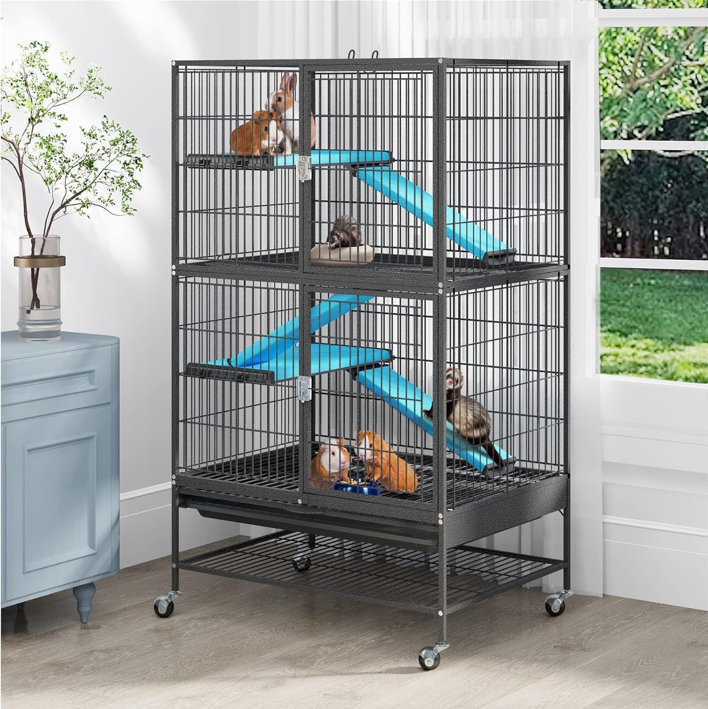 YITAHOME Metal 4-Tiers Small Animal Cages for Adult Rats/Rabbit/Ferret/Chinchilla/Cats/Guinea Pig/Large Hamster Indoor Critter Nation Cage Double-Story