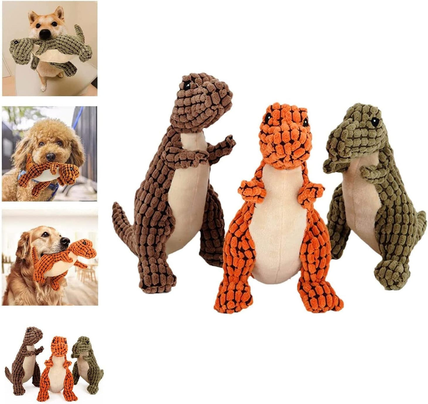 2023 Newest Indestructible Robust Dino, Squeaky Aggressive Chewers Dog Toys, Interactive Dinosau Stuffed Plush Dog Toys, Relieve Boredom Soft Dog Toys for Small Medium Large Breeds (A-Orange)