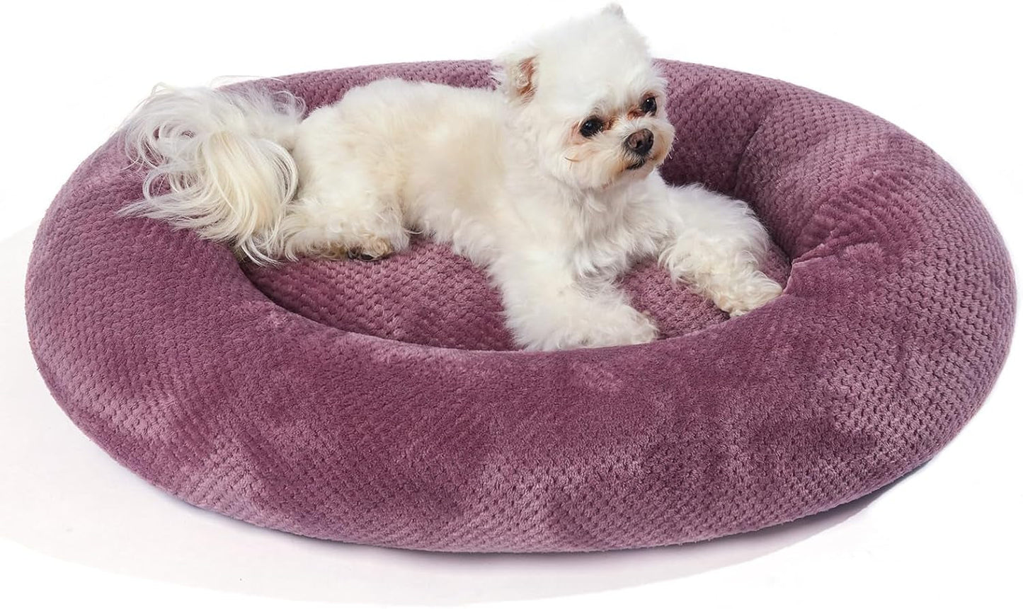 Jiupety Bagel Dog Bed for Small Medium Dogs,Calming Washable Puppy Cat Bed Indoor,Cozy Anti-Anxiety round Dount Pets Beds,Purple L