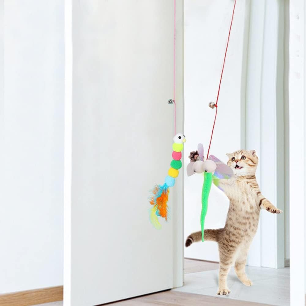 4 Pc Over-The-Door Cat Toys, Indoor Kitten Jump Exercise Toys, Interactive Elastic Rope Cat Teasers, Catnip Feather Mice Animal Toys