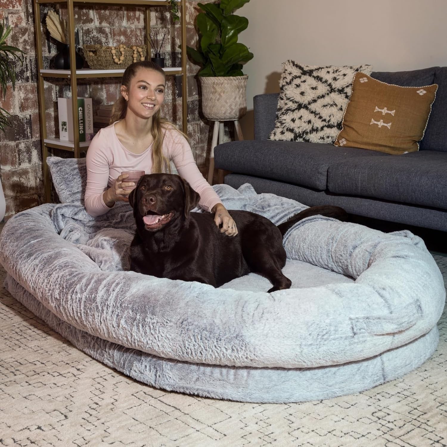 Human Dog Bed, Xxex-Large, 72X48X12In, Faux Rabbit Fur, Removable Cover, for Giant Dogs