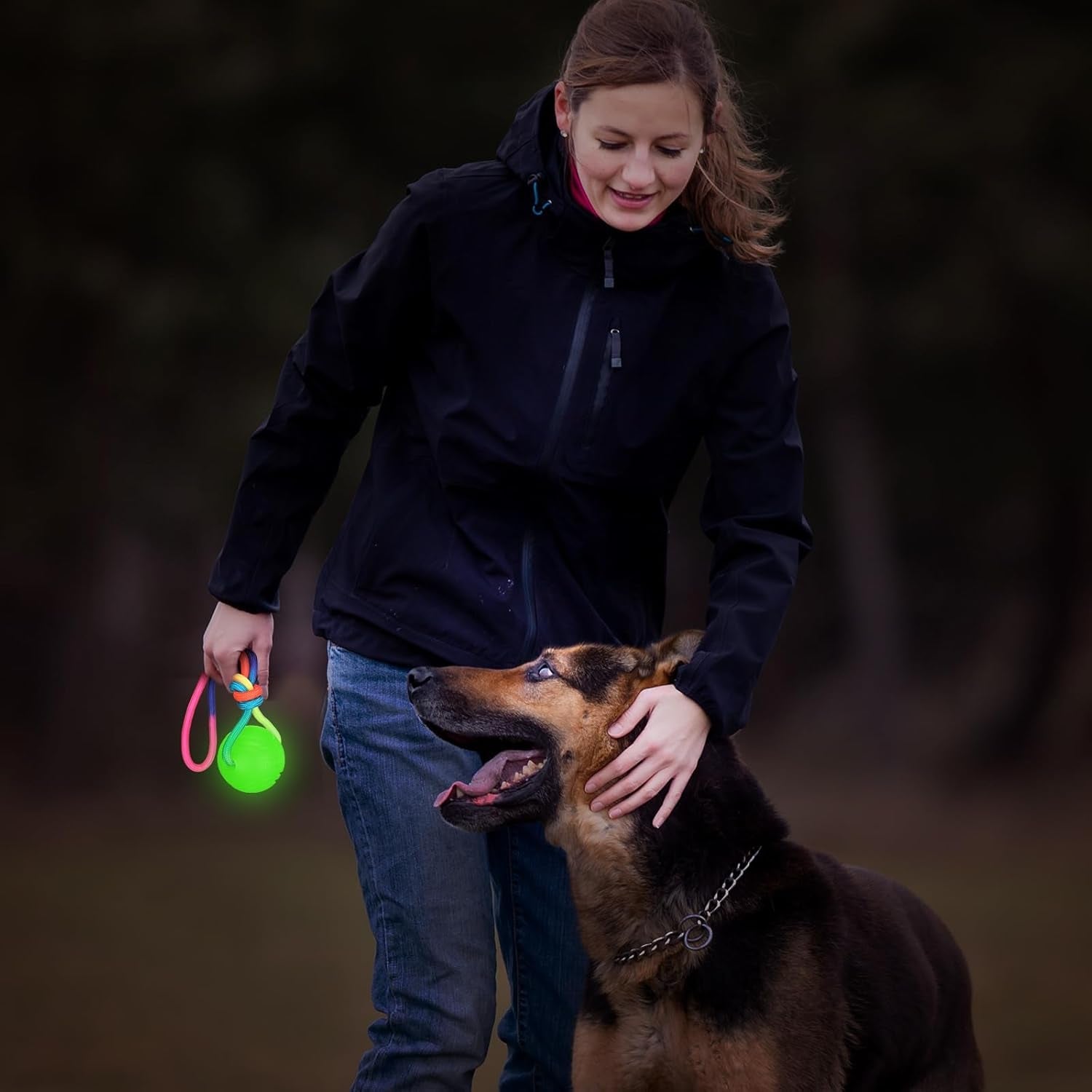 2 Pcs Dog Training Ball on Rope Glow in the Dark Dog Ball 2.36 Inch Dog Rope Toys with 12 Inch Rope for Small Large Medium Dogs Glowing Interactive Dog Pull Reward Fetch Exercise Ball Toy