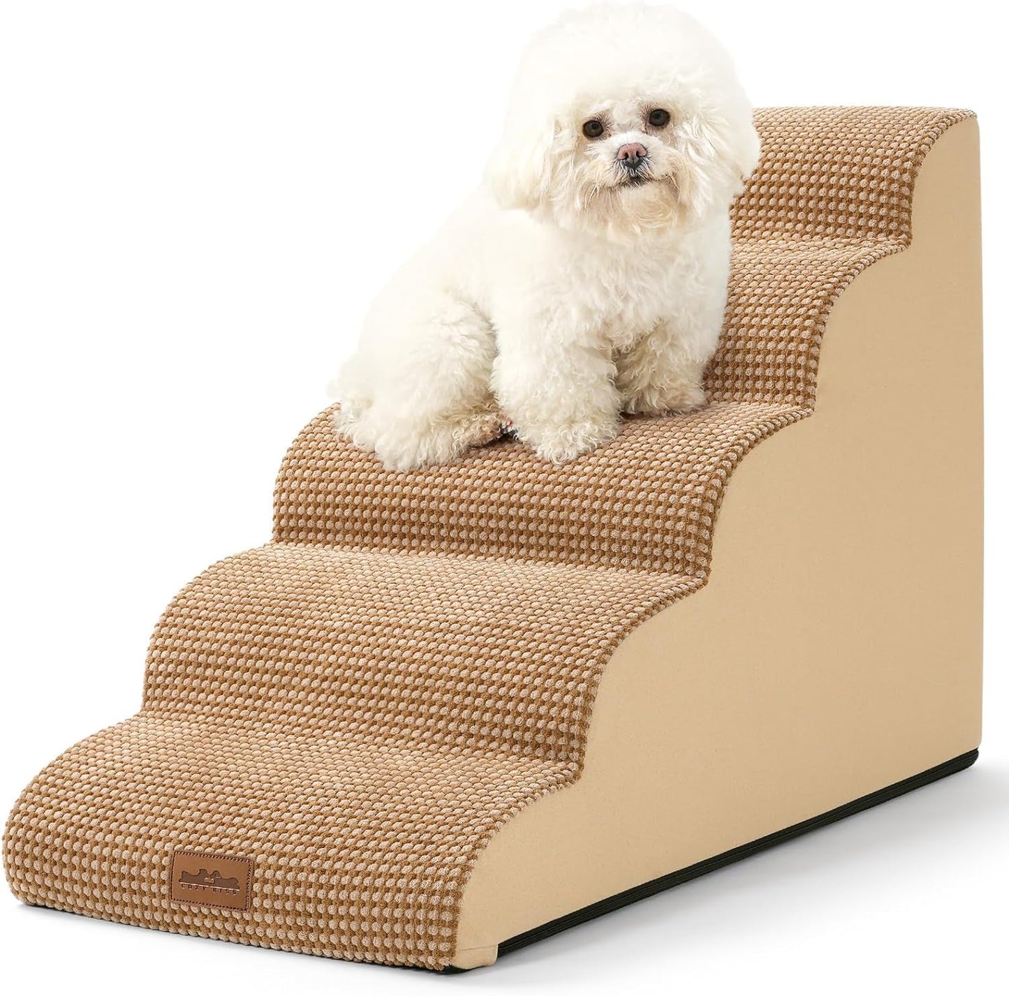 Dog Stairs Dog Steps Dog Ramp for Small Dogs and Cats,Pets Stairs Pets Steps with High Density Lightweight Sponge Suitable for High Beds Sofa (Light Brown,Five Steps)