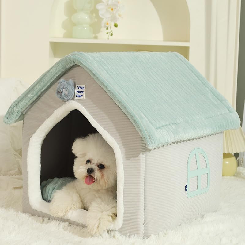 Dog Cave Bed,Cat House Winter Warm Dog House, Closed Winter Covered Dog Bed Cat Bed Tent, Dog Hideout Pet House Pet Bed All Seasons Applicable for Cat and Puppies below 33Lbs/15Kg (A, Medium)