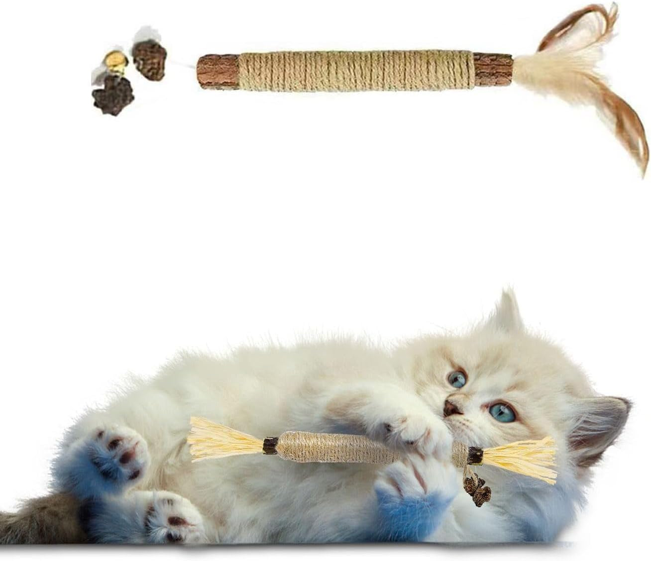 3Pcs Natural Silvervine Sticks Catnip Chew Toys for Cats,Teeth Cleaning Cat Chew Toys Feather Sticks,Toys for Indoor Cats,Increase Appetite Calm Cat Anxiety and Stress(Brown)