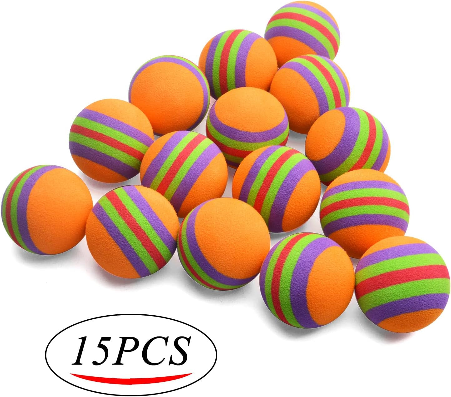 15Pcs 35Mm Pet Cat Toy Balls Interactive EVA Foam Colorful Rainbow Kitten Toys Balls for Small Dogs Puppies Kitty Quiet Indoor Outdoor Play Activity Chase Training