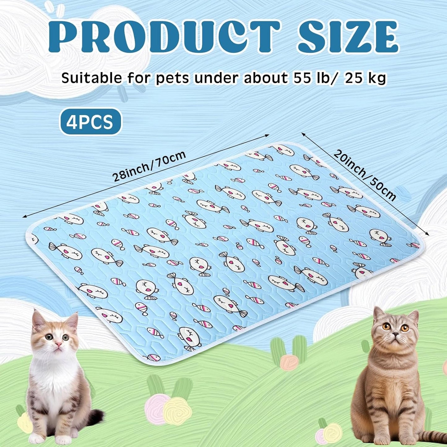 4 Pcs Dog Cooling Mat 28'' X 20'' Pet Cooling Mat for Dogs Cat Summer Self Cooling Mat Ice Silk Chill Pads Washable Cooling Bed Cooling Cushion for Kennel Crate Car Seat Puppy, Blue