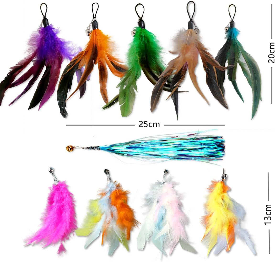 10-Pack of Vibrant Feathered Cat Toy Refills: Perfect Wand Attachments for Indoor Cats, Enhance Your Pet'S Playtime with These Exciting Replacement Feather Cat Toys