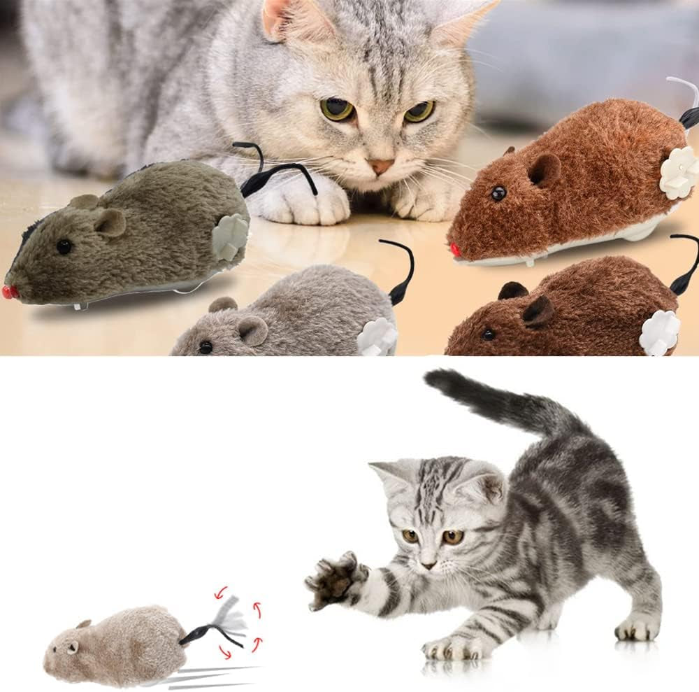 2 PCS Wind up Plush Mouse Toys Cute Clockwork Mouse Toy Mouse Rat Racing Set for Cat Dog Pet