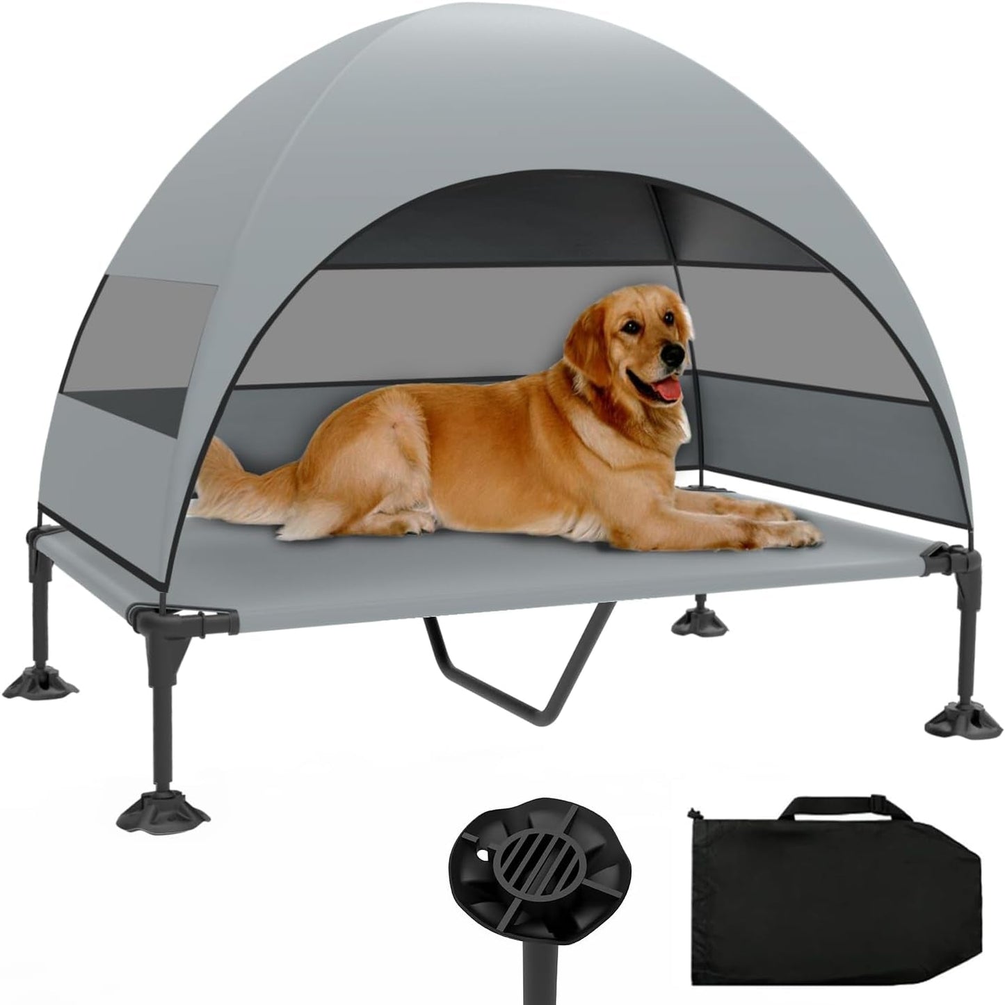 Elevated Dog Bed with Canopy, Raised Outdoor Dog Cot with Stable Anti-Slip Feet, Pet Bed with Removable Canopy Shade Tent, Dog Bed for Large Dog Indoor Outdoor (Grey, 42.0" L X 30.0" W X 33.0" Th)