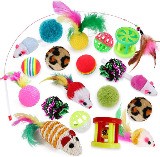 Kitten Toys Set,20 Pieces Kitten Ball Toys Assortments, Cat Feather Teaser,Mice,Suitable for Kittens and Puppies
