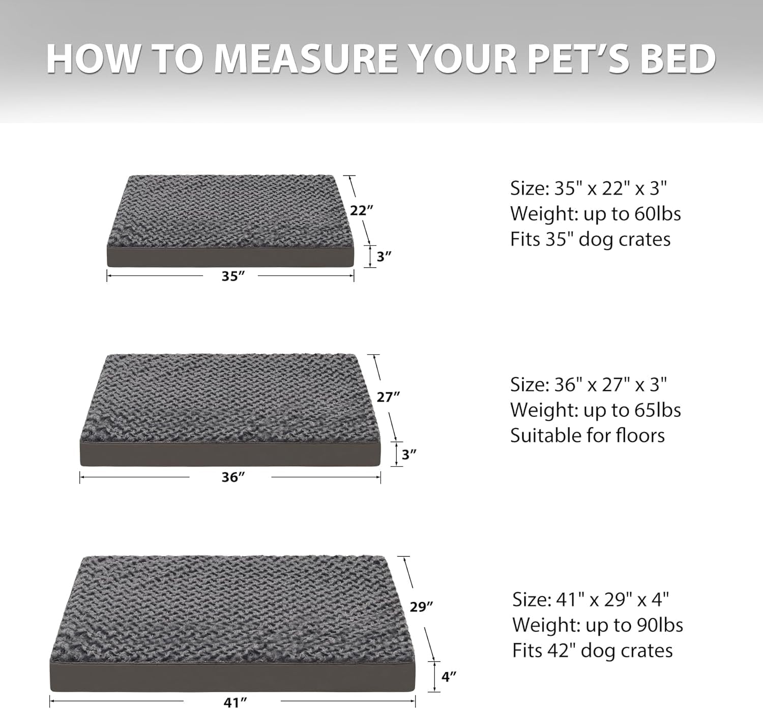 MIHIKK Dog Bed for Large Dogs, Orthopedic Dog Bed with Removable Washable Cover, Egg Crate Foam Dog Mattress Nonskid Bottom, Comfy anti Anxiety Pet Bed Mat, 35X22 Inch, Dark Gray