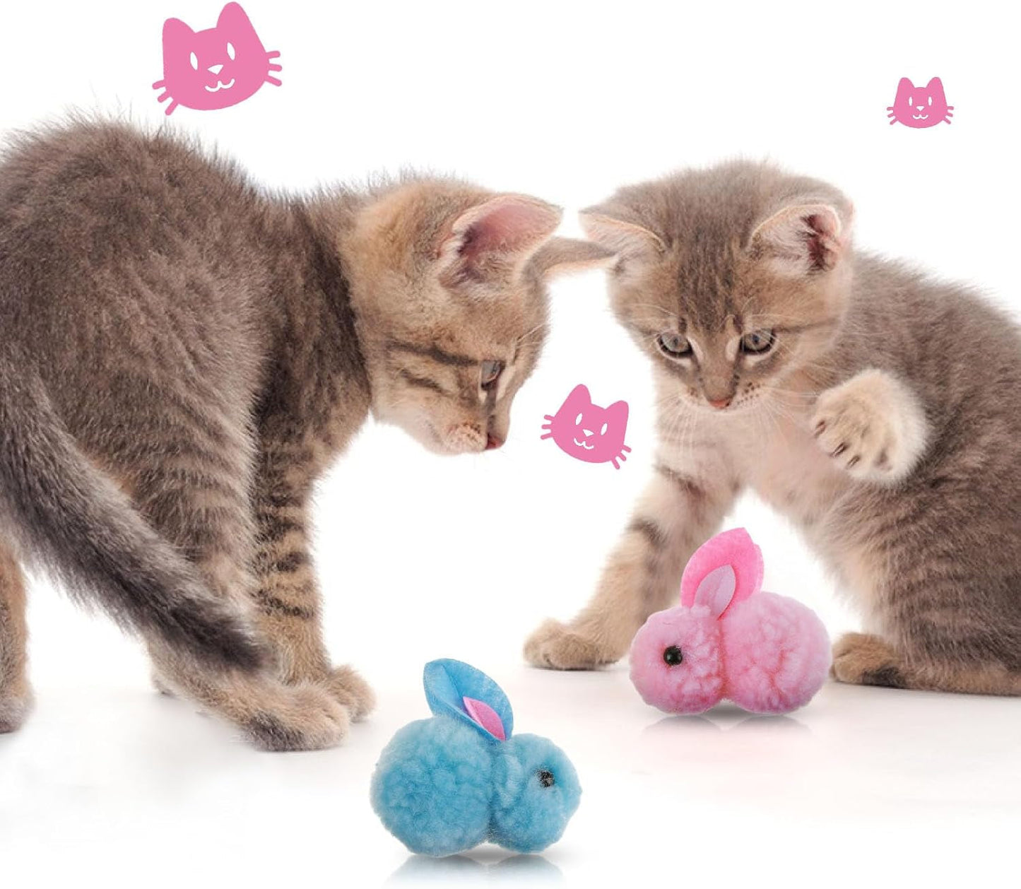 10Pcs Cat Plush Toy Balls, Cute Bunny Shape Kitten Pompom Soft Kittens 5.5Cm/2.16In Puff Ball Indoor Fun Colorful Cat Ball Toy Cat Pom Pom Balls for Pet