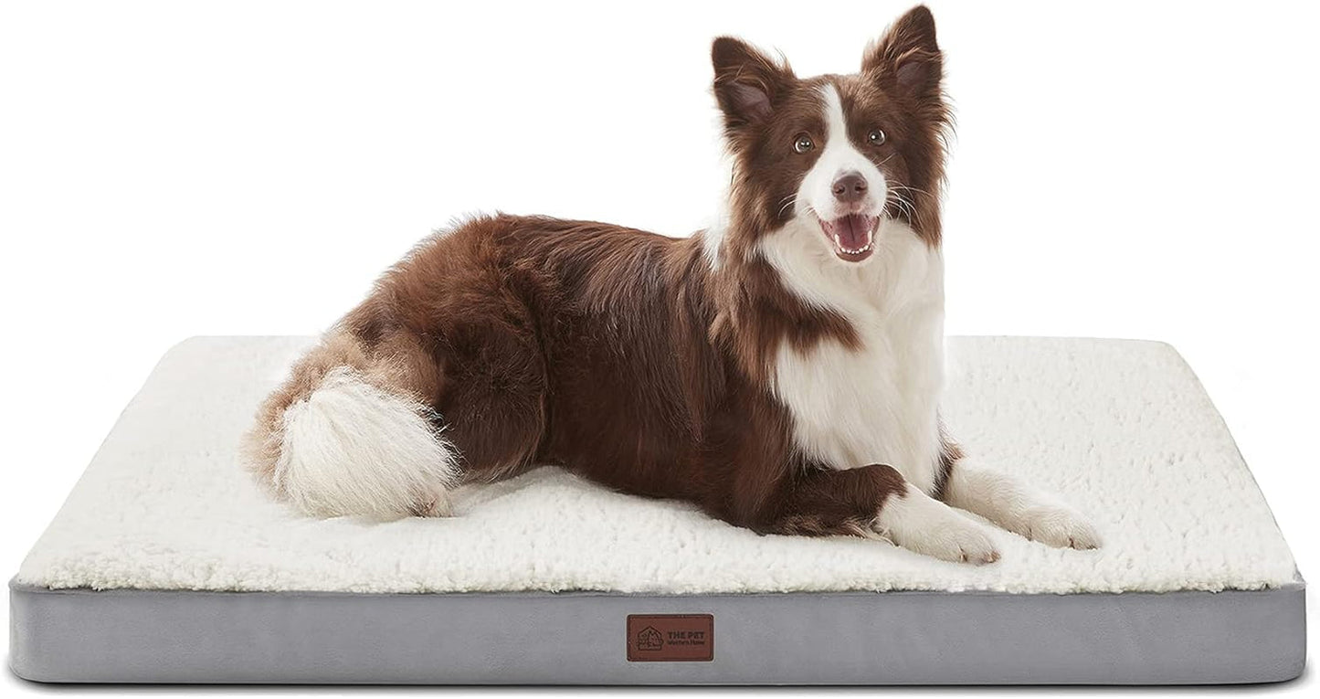 Large Orthopedic Dog Beds for Large and Extra Large Dogs/Cats Egg-Crate Foam Pet Bed Mat with Soft Removable Cover, Waterproof Lining, Foam Dog Crate Bed… (Large(36X24X3''), Cream)