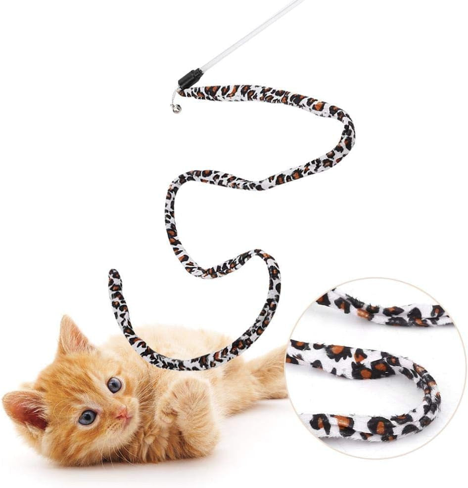 1Pc Cat Funny Toy Teaser Stick Chaser Wand Leopard Print Tail with Bell Interactive Wand String Toy