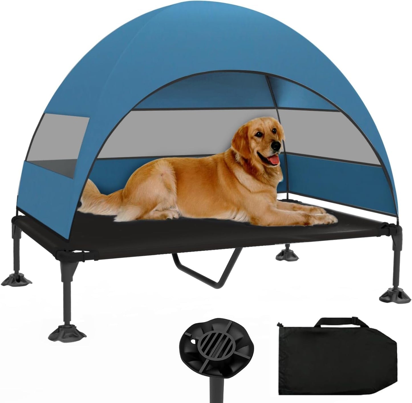 Elevated Dog Bed with Canopy, Raised Outdoor Dog Cot with Stable Anti-Slip Feet, Pet Bed with Removable Canopy Shade Tent, Dog Bed for Large Dog Indoor Outdoor (Grey, 42.0" L X 30.0" W X 33.0" Th)