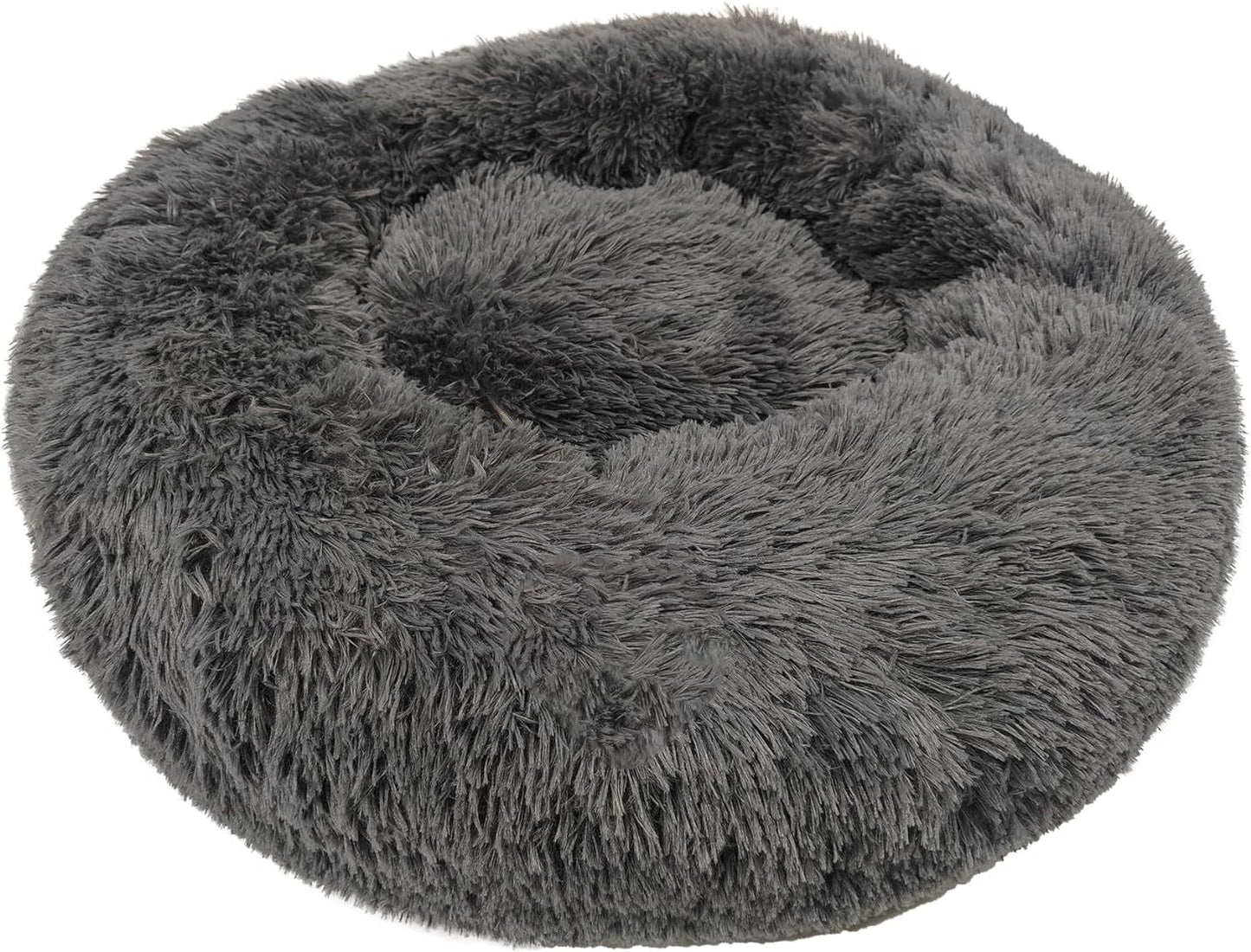 Deluxe Calming Dog Bed for Small Medium Dogs & Cats - Anti-Anxiety Donut Cuddler Cozy Warm Soft Fluffy Faux Fur round Beds Sizes 24" Puppy Bed (Dark Grey, Small)