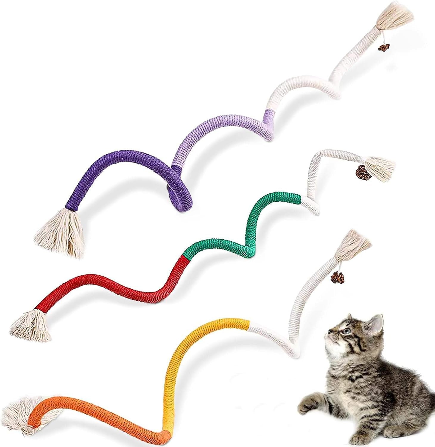 3Pack Cat Rope Toy Cotton Rope Cat Toys for Indoor Cats Bite-Resistant Catnip Toys Safe Teeth Cleaning Chew Cat Toy Interactive Cat Rope Toys with Silvervine Fruit for Cats