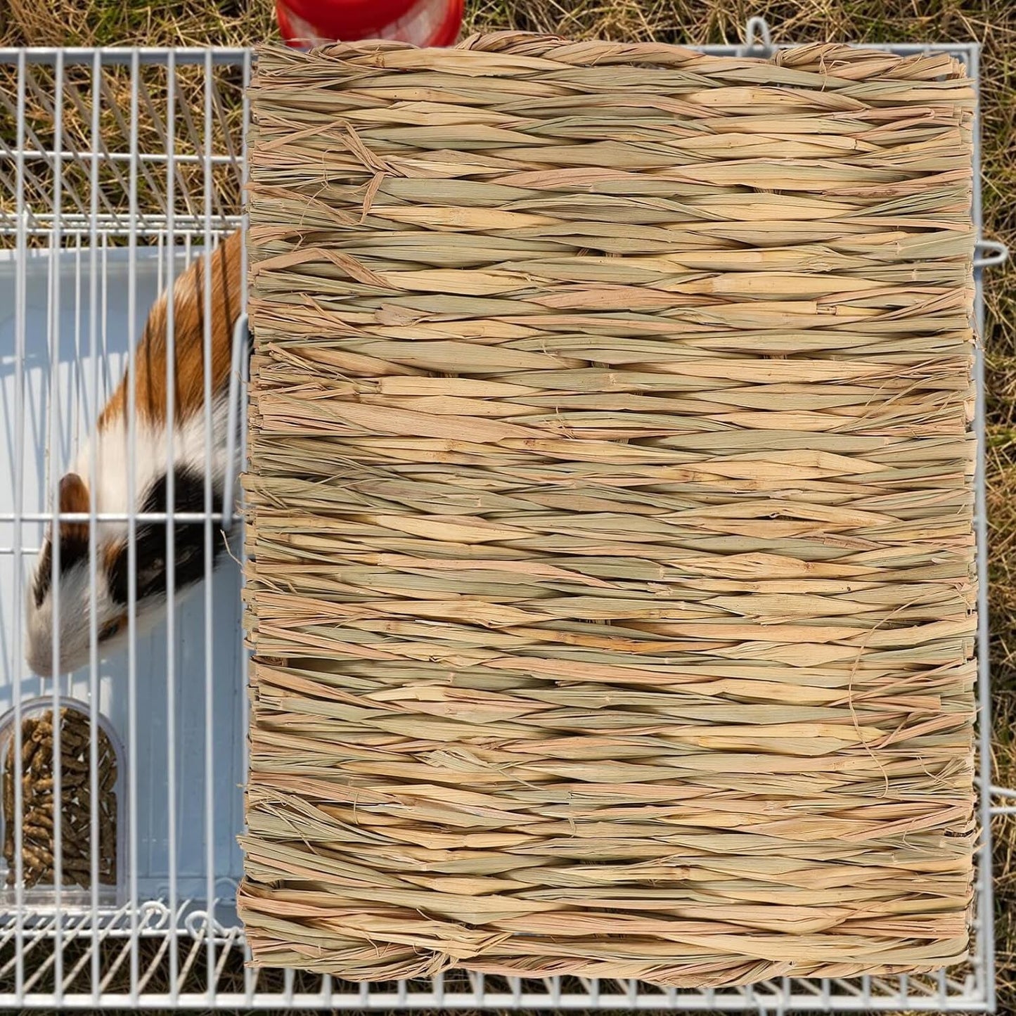 Yardwe Rabbit Grass Mat, 3Pcs Bunny Natural Straw Woven Bed Small Animal Cages Hay Nest Sleeping Chewing Nesting and Toys for Rabbits Guinea Pig Hamster Hedgehog