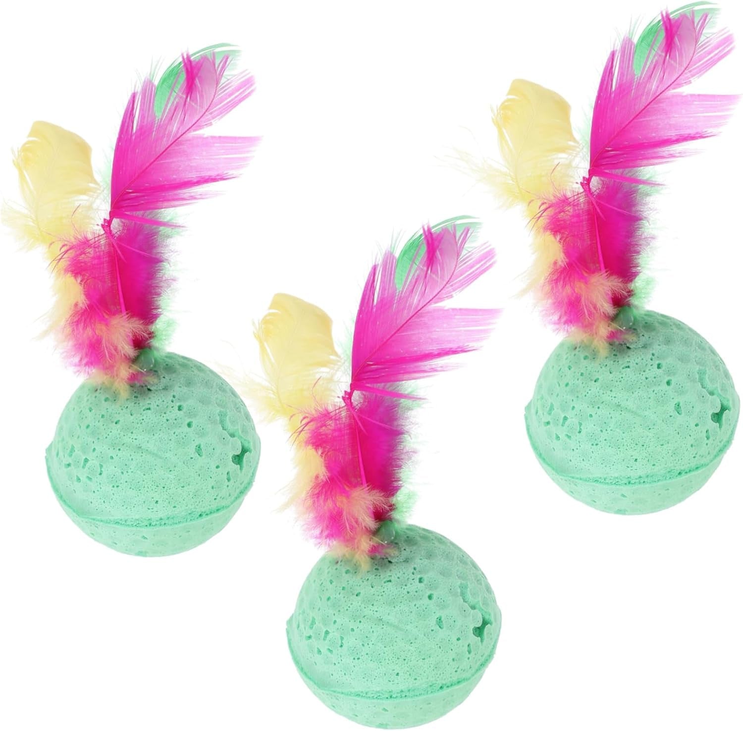 3 PCS Creative Cute Pet Toys Sponge Balls Kitty Kitten Toys Cat Catcher Toys with Feather Tails