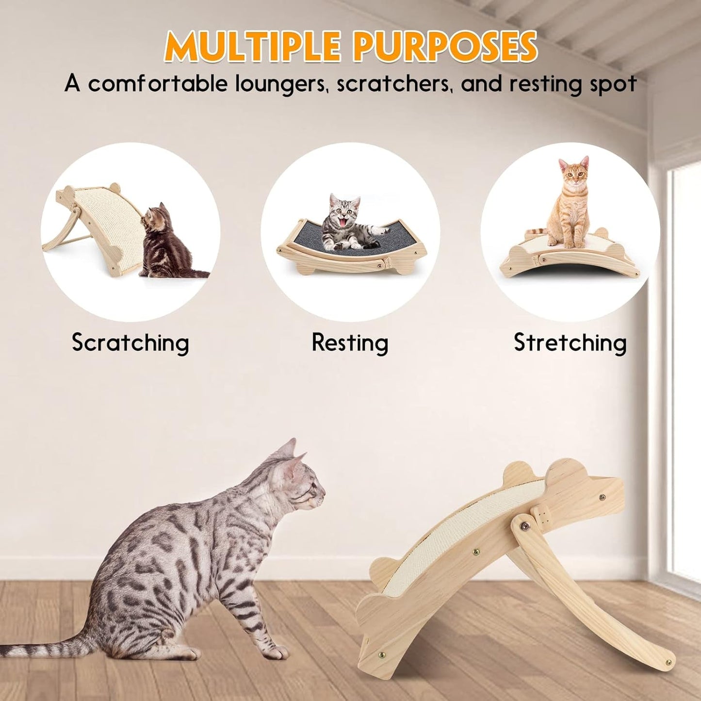 3 in 1 Cat Scratcher - Sisal Cat Scratchers for Indoor Cats, Cat Scratch Pad - Reversible, Transformable and Durable